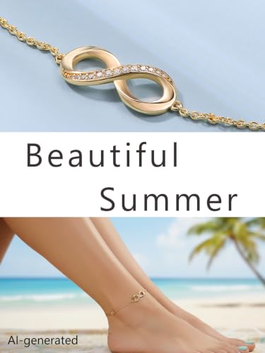 Moissanite Infinity Anklet for Women, Real Authentic 925 Sterling Silver Hypoallergenic, Beautiful Summer Jewelry, Dainty Ankle Bracelet, 8.6-10.6inch (21-26cm) Adjustable - color: Elegant Infinity - Yellow Gold