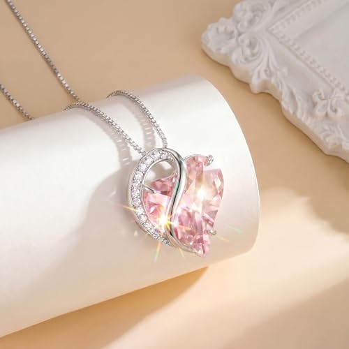 Crystal Heart Necklace for Women - Quietrose Faceted Crystal Heart Pendant with Sparkle Accents, Silver-Tone Curved Frame, 0.85" x 0.73", 18+2" Adjustable Chain, Elegant Gift for Her - color: Blush Pink - Sweet Wish
