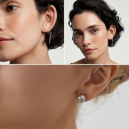 Kainier 5 Pairs CZ Stud Earrings Set Cubic Zirconia Ear Stud for Women Simulated Round Diamond Hypoallergenic Earring 3-7mm