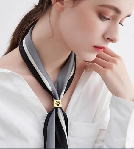 Dainty Square Silk Scarf Ring Brooch for Women Girls Fashion Geometric Rose Flower Carved Shawl Scarves Buckle Wrap Clasp Clip Rings Brooches Fashion Dress Accessories Jewelry - color: Gold-Tone