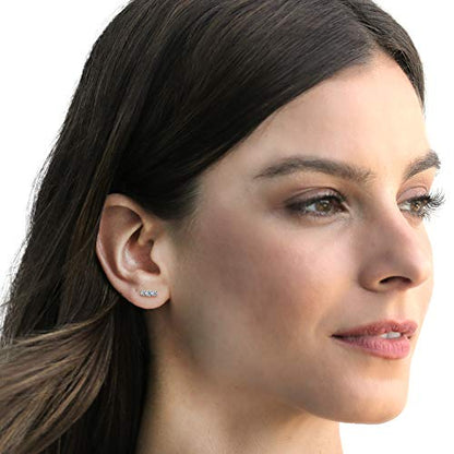 PAVOI 14K Gold Plated 925 Sterling Silver CZ Simulated Diamond Earrings | Dainty Geometric Shape Mini Bar Stud Earrings for Women - color: White Gold, style: Elegance