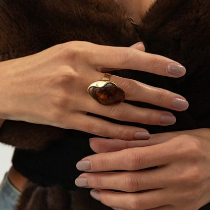 Irregular Amber Resin Vintage Statement Open Ring for Women Knuckle Retro Chunky Geometric Acrylic Transparent Finger Rings Adjustable Aesthetic Y2k Thick Stackable Prom Costume Jewelry Gifts