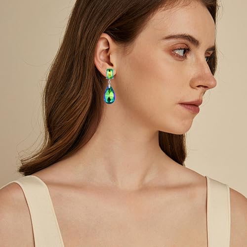 Crystal Heart Teardrop Dangle Earrings for Women Hypoallergenic Multicolor Cubic Zirconia Drop Earrings for Wedding Prom Party Daily Wear - color: Teardropgreen
