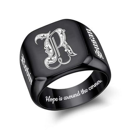 Custom Signet Ring for Men Personalized Initial Ring Custom Mens Rings Engraved Ring Customized Memorial Graduation Gifts for Father Husband Boyfriend Friends - color: Square Black