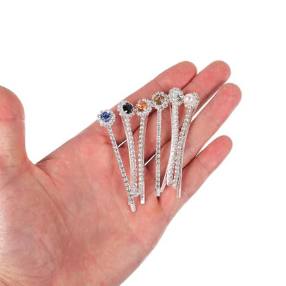 Lurrose Rhinestone Hair Clips Set of 6 Short Pearl Bobby Pins for Women and Girls Elegant Hair Accessories for Daily Wear and Special Occasions