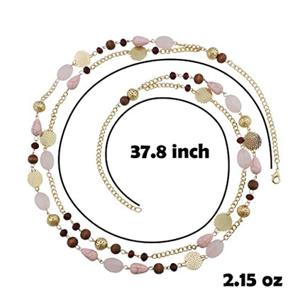 Bocar Long Necklaces for Women Trendy, Boho Layered Crystal Beaded Collar Necklaces for Women, Fashion Statement Necklaces Jewelry - color: Pink