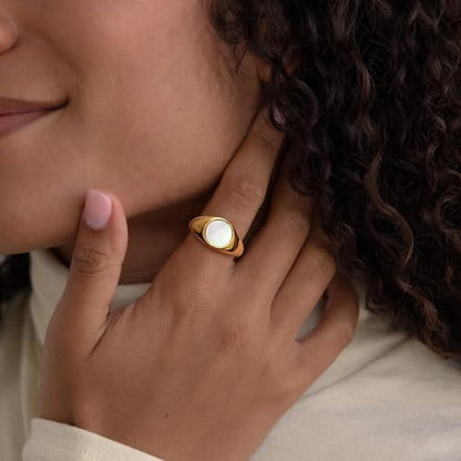 YeGieonr Gold Rings for Women Trendy Non Tarnish Chunky Gold Plated Ring, Waterproof Stainless Steel Gold Jewelry Gift - color: Round Shell, size: 6