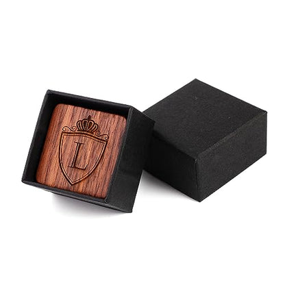 Mens Initial Silver Cufflinks A-Z Alphabet Letter Steel Cuff Links with Engraved Walnut Wood Box Groom Groomsman Wedding Set… - style: L