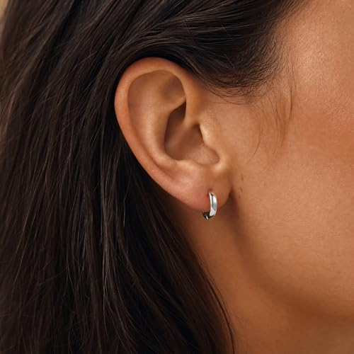 925 Sterling Silver Huggie Hoop Earrings | Silver Huggie Hoop Earrings Hypoallergenic 12/14mm Cartilage Small Hoops for Women Sensitive Ears - color: S