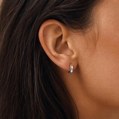 925 Sterling Silver Huggie Hoop Earrings | Silver Huggie Hoop Earrings Hypoallergenic 12/14mm Cartilage Small Hoops for Women Sensitive Ears - color: S