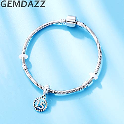 5,10,15,16,17,18,20,21,25,30,35,40,42,49,50,55,60,65,70 Number Charms for European Bracelet, 925 Sterling Silver Birthday Pendant Beads with CZ, Gifts for Mothers Day/Anniversary - color: 15 Birthday Anniversary Charm