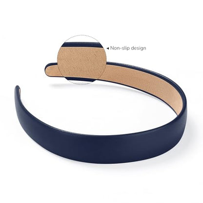 WantGor 1 Inch PU Leather Headband, Wide Padded Hairband Fashion Hair Bands | Cute Womens Headbands Holiday DIY Hair Accessories (Navy Blue) - color: Navy Blue