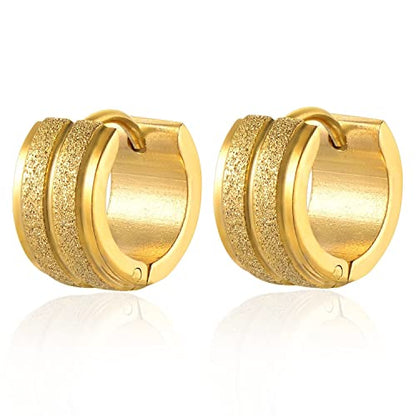 Huggie Hinged Hoop Earrings, Stainless Steel, Classic, mens womens, Cool - color: Satin Gold Color