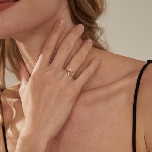 PERIMADE 18K Gold Plated CZ Tulip Ring for Women, Hypoallergenic Solid 925 Sterlig Silver Flower Open Band Ring, Adjustable Cubic Zirconia Stacking Finger Ring, Dainty Anniversary Birthday Jewelry Gift - color: Silver
