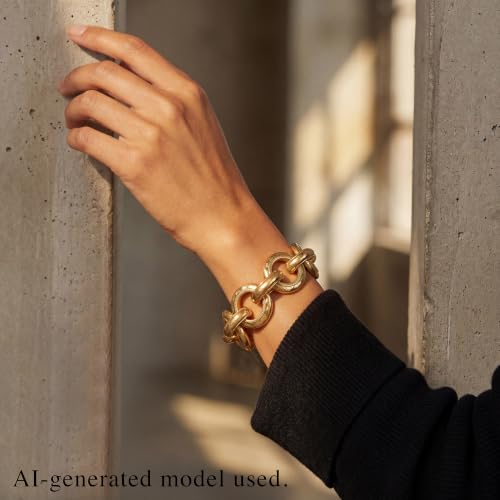 18K Gold Plated Hammered Toggle Bracelet for Women | Chunky hammered statement bracelet with a toggle closure and 3 adjustable sizes, designed for everyday wear and gifting - style: Style Two