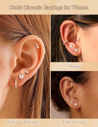 M MOOHAM Hypoallergenic Earring Jacket Stacks - 7 Pairs 14K Gold Plated Flat Back Earrings Dainty Huggie Hoop Cartilage Helix Earring Jacket, Fashion Accessories Western Jewelry Gifts - color: 14K Gold Plated