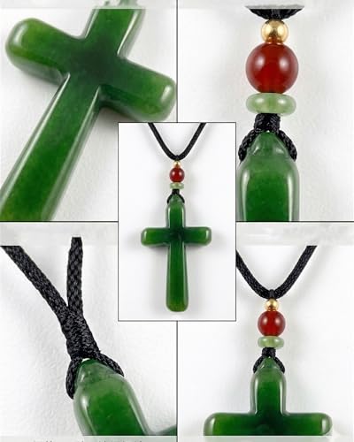 Natural Jade Cross Necklace for Men/Women Green Stone Healing Cross Pendant Necklace Christian Religious Spirit Jewelry Gift - color: A
