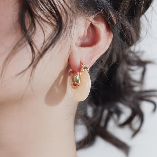 Chunky Gold Resin Hoop Earrings Leverback Statement Huggie Hoops Dangle Drop Dressy Earring Prom Festival Vacation Jewelry for Women - color: Pink, size: Drop