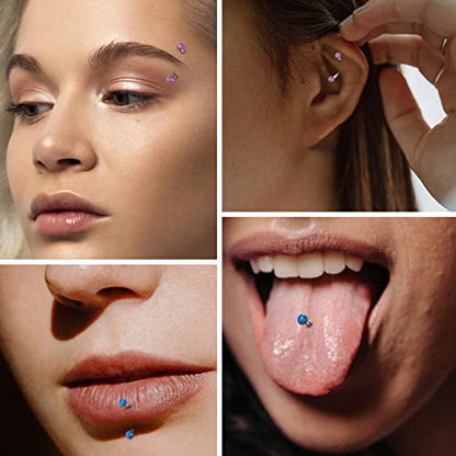 GAGABODY Titanium Eyebrow Jewelry - Curved Barbell & Labret Stud, 16g - Belly Button Ring & Cartilage Earring - Opal Bridge Jewelry - color: 1Pc-Silver+Ball Shape Purple Opal