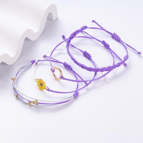 Sunflower Friendship Bracelets Boho Stackable String Bracelets Cute Trendy Gifts for Teen Girls Women - color: Purple
