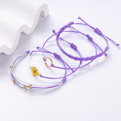 Sunflower Friendship Bracelets Boho Stackable String Bracelets Cute Trendy Gifts for Teen Girls Women - color: Purple