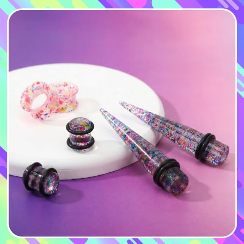 JieyueJewelry 50/54 Pcs Ear Stretching Kit 14G-00G | Acrylic Tapers & Plugs with Silicone Tunnels, Ear Gauges Expander Set Body Piercing Jewelry for Women and Men - color: Colorful Point