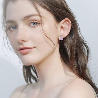 Raw Gemstone Star Stud Earrings for Women Handmade Star Chakra Healing Crystal Earrings Amethyst Raw Rose Quartz Gemstone Prong Stud Earrings Birthstone Jewelry Gift Ideas - color: Amethyst