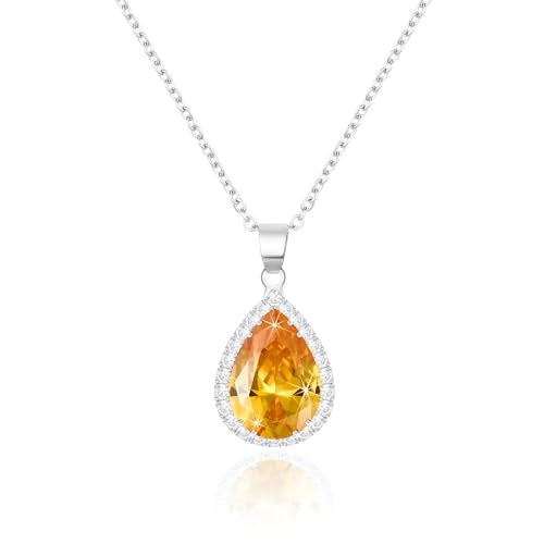 Linawe Crystal Chain Necklace for Women Trendy, Imitation Diamond Pendant, Statement Cubic Zirconia Boho Jewelry Set, 14K Gold/Rose Gold/Silver Birthstone Necklace - color: Silver,Nov