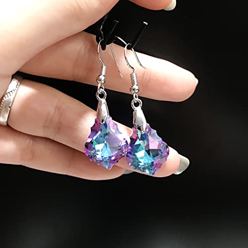 Unique Sparkly Multi-color Crystal Teardrop Dangle Drop Earrings Rainbow Crystal Geometry Earrings for Women Statement Chic Charm Jewelry Gifts - color: Purple