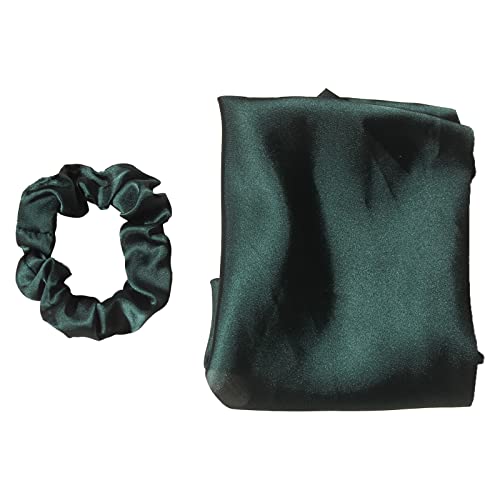 Pack of 2 Knotted Bow Hair Scrunchies Elastic Hair Scarf Black Hair Ties Bands Satin Hair Ribbon Scrunchy Red Ponytail Holder for Women and Girls (Dark green) - color: Dark green