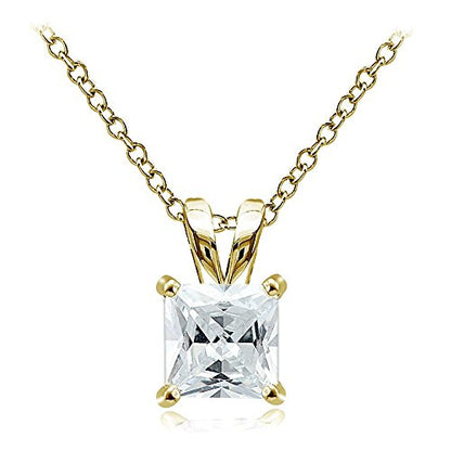 Hoops & Loops Sterling Silver, Yellow Gold Flash or Rose Gold Flash CZ Cubic Zirconia Square Solitaire Pendant Necklace - style: 9mm-Yellow Flash Silver