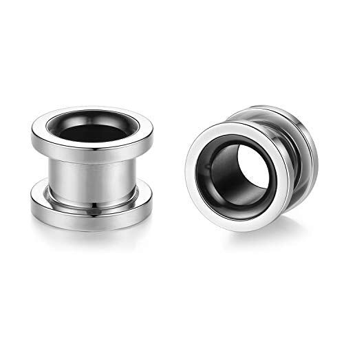 WBRWP 2pcs Hollow Gold Stainless Steel with Zircon Ear Plugs Tunnels - Ear Expander - Ear Gauges Stretcher Body Piercing Jewelry 8g-5/8 - color: Silver and Black Steel