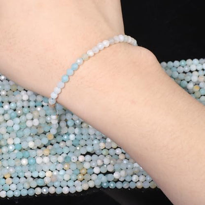 90pcs 4mm Natural Amazonite Gemstone Beads Faceted Round Loose Stone Beads for Jewelry Making - color: Amazonite, size: 3.7-4.2mm