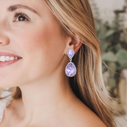 EVER FAITH Women's Austrian Crystal Wedding Tear Drop Dangle Earrings | Bridal Prom Jewelry for Bride Bridesmaid - color: Lavender Color