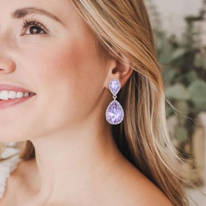 EVER FAITH Women's Austrian Crystal Wedding Tear Drop Dangle Earrings | Bridal Prom Jewelry for Bride Bridesmaid - color: Lavender Color