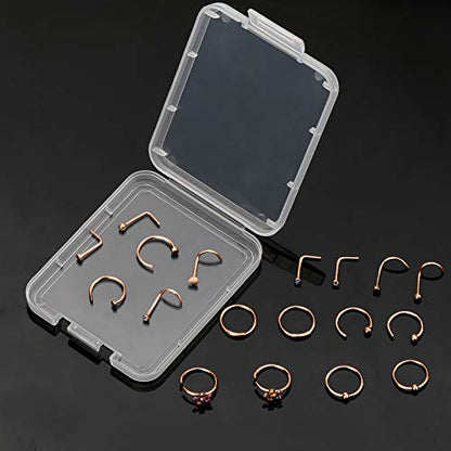 ONESING 9-40 Pcs Nose Rings - Hoops, Studs & L Shape - Hypoallergenic Stainless Steel Nose Piercings for Women & Men - color: Rose gold