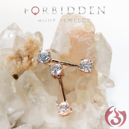 Forbidden Body Jewelry 14g 1/2 Inch (12mm) Surgical Steel & Gold Plated CZ Crystal Front Facing Gemmed Nipple Ring Barbell Set - style: Lavender