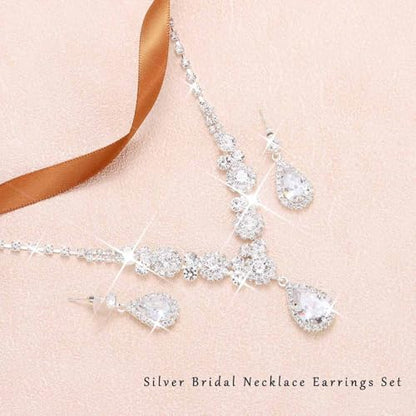 Unicra Bride Silver Bridal Necklace Earrings Set Crystal Bridal Wedding Jewelry Set Rhinestone Choker Necklace for Women and Brides - color: Silver