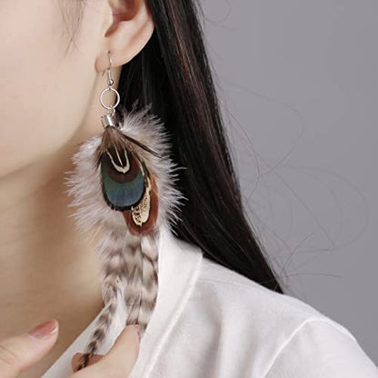 RUOFFETA Long Feather Earrings for Women, Boho Bohemian Earrings Multicolor Tassel Handmade Feather Earrings for Women Dangling - style: Style H