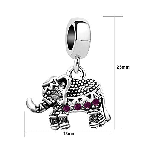 KunBead Elephant Birthstone Dangle Bead Birthday Charms Compatible with Pandora Bracelet for Women - color: February