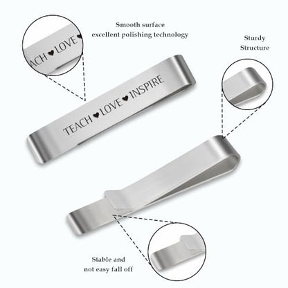 Male Teacher Gifts Appreciation Thank You Gifts for Men Stainless Steel Tie Clip Pin Bar Christmas Gift Best Birthday Presents for Math Music Teacher Stocking Stuffers Teachers Day Valentines Day Gift