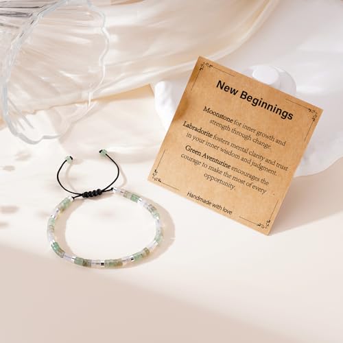 Healing Crystal Bracelet Jewelry Gifts for Women | Triple Protection/Stress Relief/New Beginnings/Good Luck/Empath Protection, Christmas, Birthday - color: New Beginnings