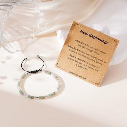 Healing Crystal Bracelet Jewelry Gifts for Women | Triple Protection/Stress Relief/New Beginnings/Good Luck/Empath Protection, Christmas, Birthday - color: New Beginnings