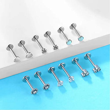 16G Monroe Lip Piercing Jewelry Labret Studs Tragus Hoop Earrings Nose Piercing Flat Back Helix Earring - color: silver, size: 16G*8mm
