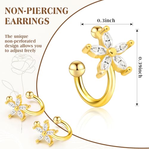 Ear Cuffs Non Piercing for Women Flower Earring Cuff Gold Non Pierced Lightweight Hypoallergenic Cartilage Earrings Dainty Jewelry Gift - color: Gold+1Pari