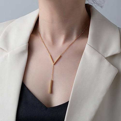 Simple Gold Bar Necklace for Women,Dainty Long Chain Lariat Necklaces Trendy Silver Statement Y Necklace,Charm Everyday Jewelry Accessories Gifts - color: Gold