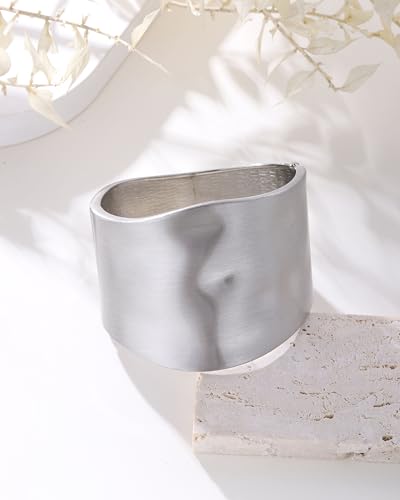 Bangle Bracelets for Women | 14K Gold Plated Trendy Wide Bracelets | Hinged Arm Cuff Bangles Chunky Bracelet for Women - color: Style A-Matte White Gold Plated Bangles