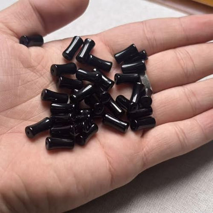 Black Bamboo Beads - 12mm Transparent Bamboo Joint Craft Beads, Natural Black Agate Stone Bamboo Shape Gem for DIY Jewelry Making Necklace Bracelet Earring (150PC) - color: 150PC