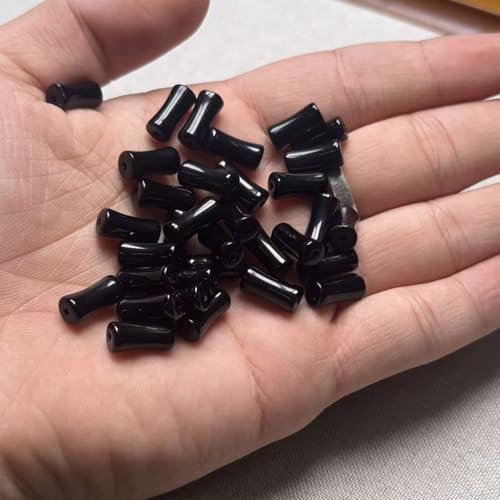 Black Bamboo Beads - 12mm Transparent Bamboo Joint Craft Beads, Natural Black Agate Stone Bamboo Shape Gem for DIY Jewelry Making Necklace Bracelet Earring (100PC) - color: 100PC