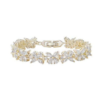Crysdue Marquise Teardrop Cubic Zirconia Wedding Bridal & Prom Tennis Bracelets for Brides Bridesmaids, Silver/Gold/Rose Gold Plated Bracelet Gifts for Women - style: K_gold